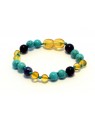Baltic amber & lapis lazuli & turquoise Baby teething bracelet BTB65