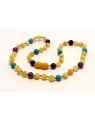 Baltic amber & amethyst & turquoise Baby teething necklace BTA18