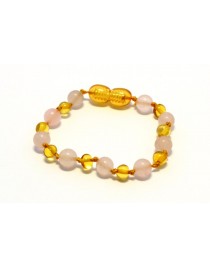 Baltic amber & rose quartz Baby teething bracelet BTB61