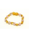 Baltic amber & rose quartz Baby teething bracelet BTB61