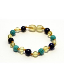 Baltic amber & turquoise & lapis lazuli quartz Baby teething bracelet BTB62