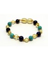Baltic amber & turquoise & lapis lazuli quartz Baby teething bracelet BTB62