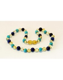 Baltic amber & turquoise & lapis lazuli Baby teething necklace BTA14