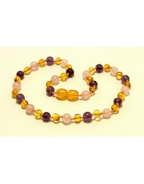 Baltic amber & amethyst & rose quartz Baby teething necklace BTA15