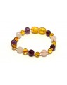 Baltic amber & amethyst & rose quartz Baby teething bracelet BTB63