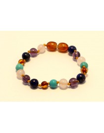 Baltic amber & lapis lazuli & amethyst & rose quartz & turquoise Baby teething bracelet BTB64
